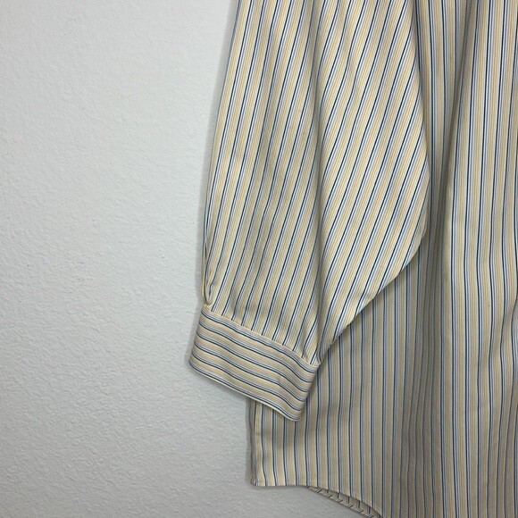 Brooks Brothers Men’s 17- 2/3 346 Non Iron Dress Shirt yellow blue striped - Picture 6 of 12